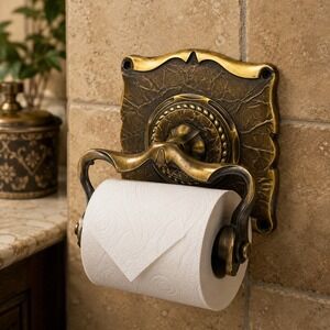 Vintage Amerock Carriage House Toilet Paper Holder Antique Brass Gold Wall Mount